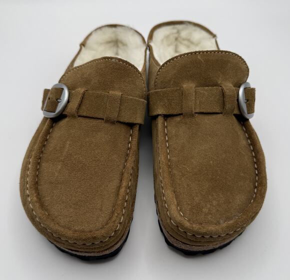 Birkenstock Shoes - Birkenstock NWOT Buckley Shearling Tea/Natural Suede Leather Clog Mules Sz 36